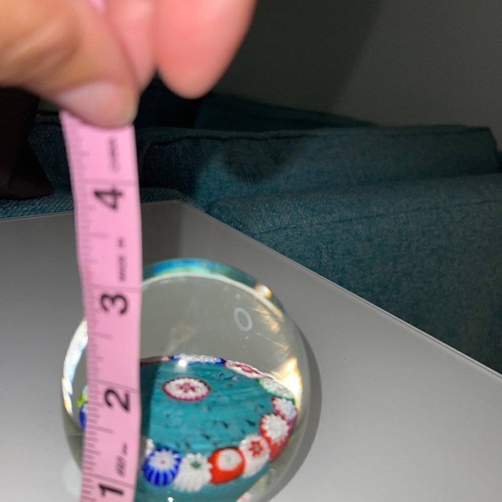 Vintage Millefiori Art Glass Turquoise Multicolor Paperweight Collectible - Picture 7 of 15